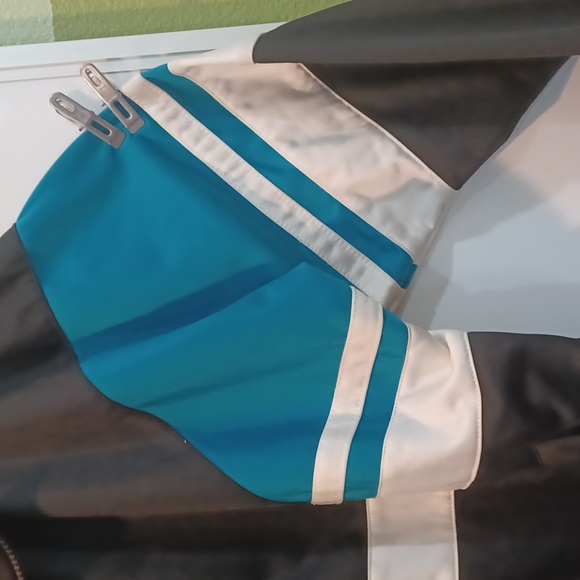 Mervyn's Cheetah brand blk/teal/wht color block 90's vtg full zip track jacket - Picture 3 of 8